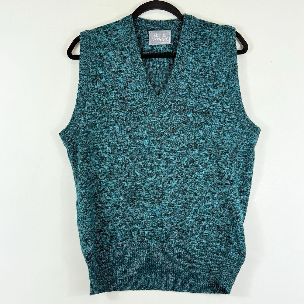 Le Tigre Sweater Vest Adult Medium Vintage Style Heather Teal Black Preppy